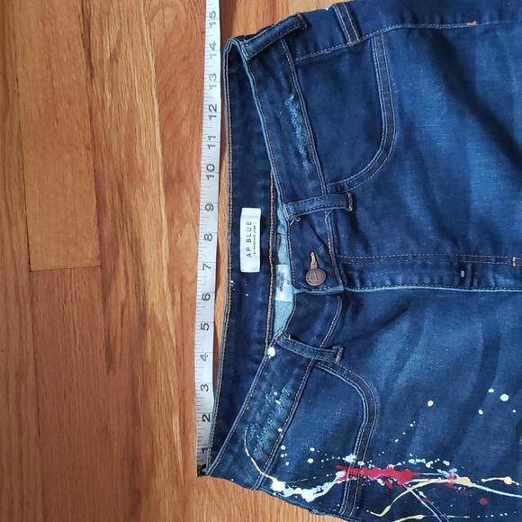 AP Blue by Aphrodite jeans 1XL Distressed dark denim paint splatter High-waisted - Picture 11 of 13
